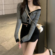 Vintage v-neck single-breasted knit short cardigan