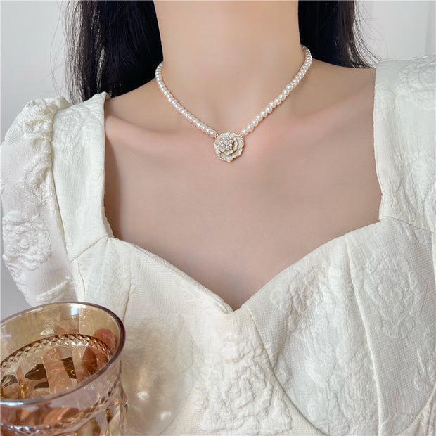 Flower pearl necklace sweet clavicle chain necklace accessories