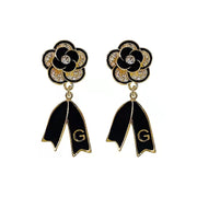Black bow small fragrance flower earrings