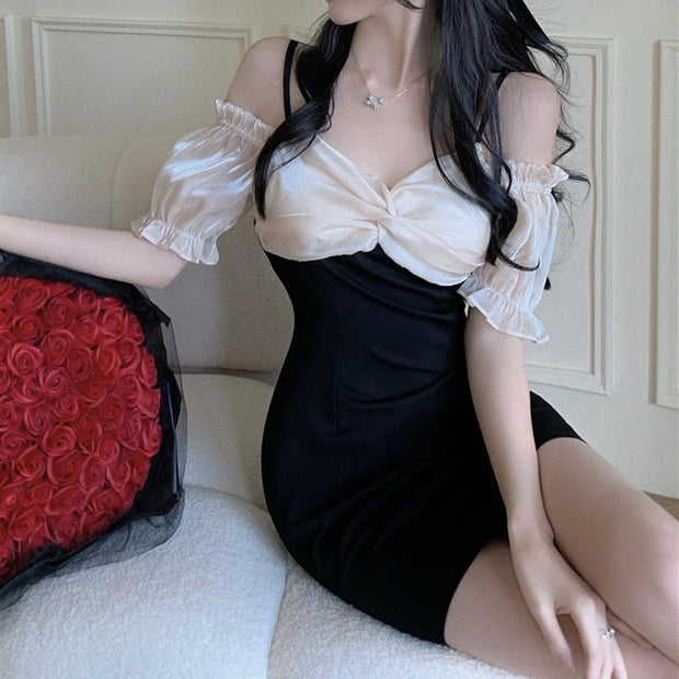 Black sexy one-shoulder sling prom dresses