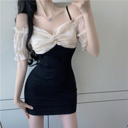 Black sexy one-shoulder sling prom dresses