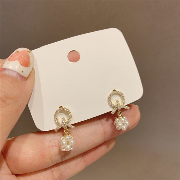 Simple pearl earrings elegant bow earrings