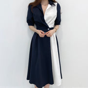 Lapel stitching one-button short-sleeved dress