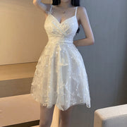 Butterfly Lace V-Neck Cami White Dress