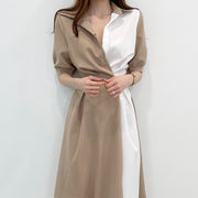 Lapel stitching one-button short-sleeved dress