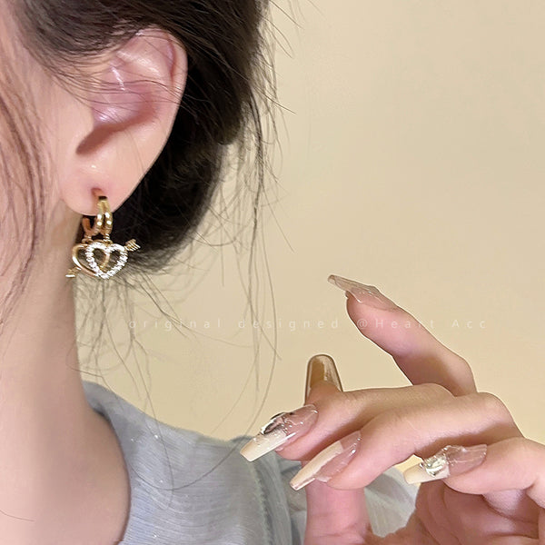 Cupid Heart Zircon Silver Needle Versatile Stud Earrings