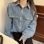 Vintage Single-Breasted Shawl Collar Paneled Denim Shirt