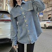 Vintage Single-Breasted Shawl Collar Paneled Denim Shirt