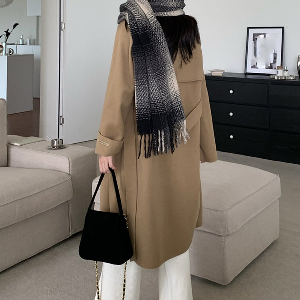 Woolen Double-Breasted Long-Sleeve Coat