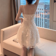 Butterfly lace v-neck cami white dress