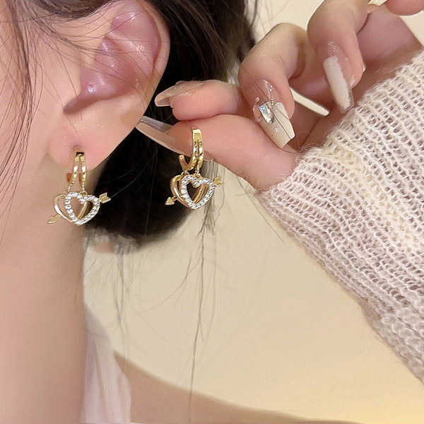 Cupid Heart Zircon Silver Needle Versatile Stud Earrings