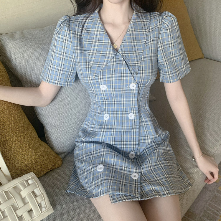 Suit Plaid Doll Collar Double Breasted Dress