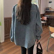 Vintage Single-Breasted Shawl Collar Paneled Denim Shirt