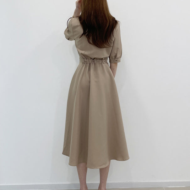 Lapel stitching one-button short-sleeved dress