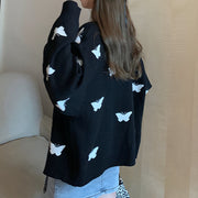 Contrasting color butterfly knitted sweater