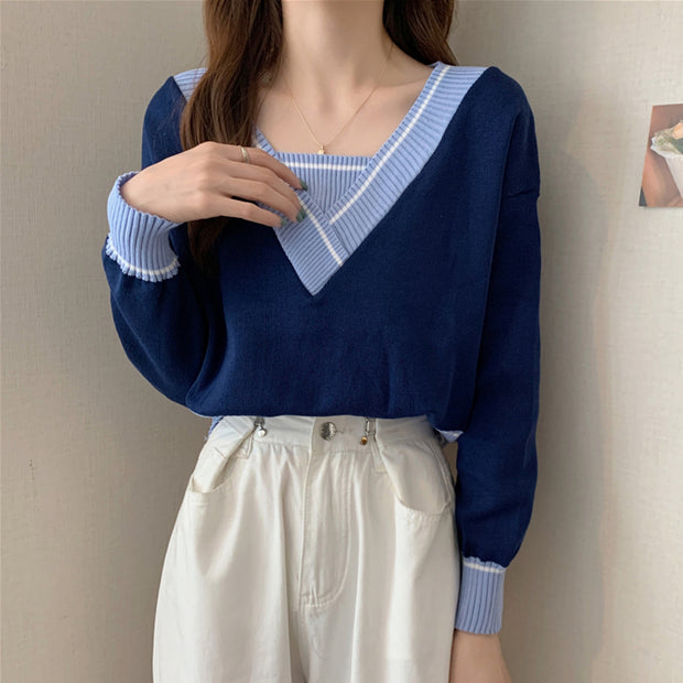 Knitted Top V-Neck Long Sleeves Sweater – DRESSVY