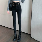 High-Waisted Black Stretch Pencil Jeans