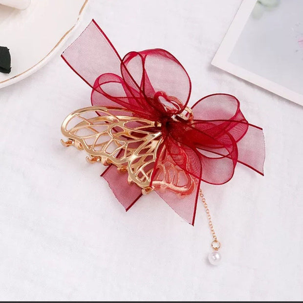 Butterfly Fringe Pearl Crystal Hair Clip