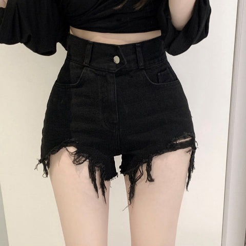 High Waist Frayed Brushed Ripped Short Jeans