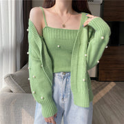 Solid Color Sweater Coat Knitted Cami Top