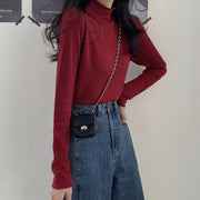 Half High Round Neck Knitted Long Sleeve Top