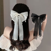 Streamer Pearl Bow Spring Hair Clip