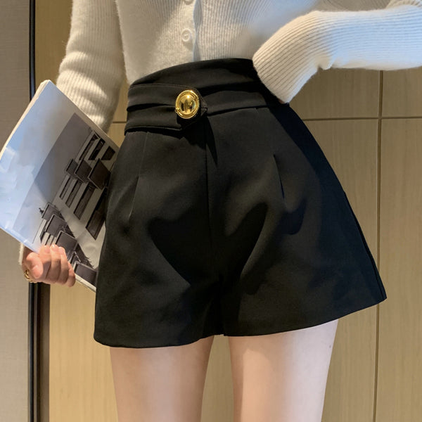 High Waist Casual Pocket Wide Leg Suit Shorts