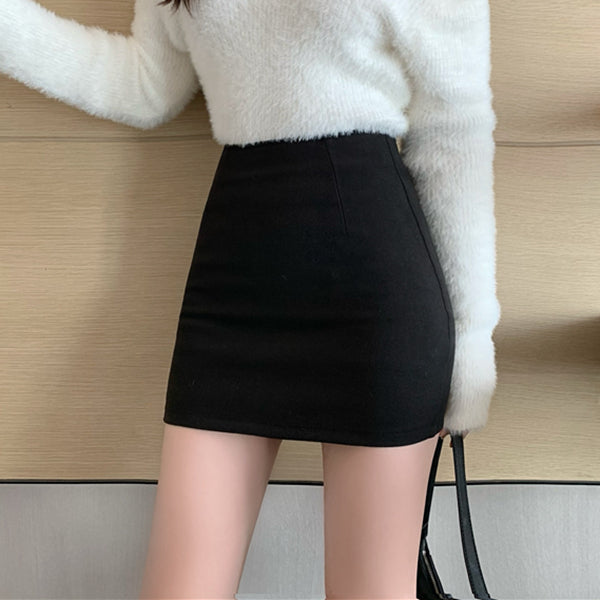 Pure color high waist a-line short skirt