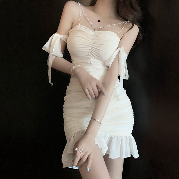 Sexy Off Shoulder Pearl Slim Cami Cocktail Dress