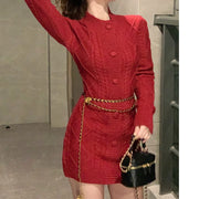 Braided Single-Breasted Crewneck Knitted Dress