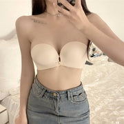 Front button push up breathable strapless bra