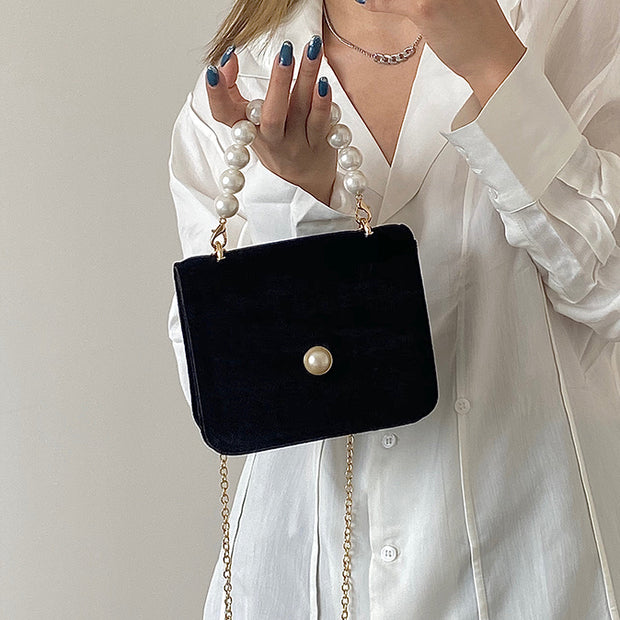 Vintage pearl velvet chain messenger bag