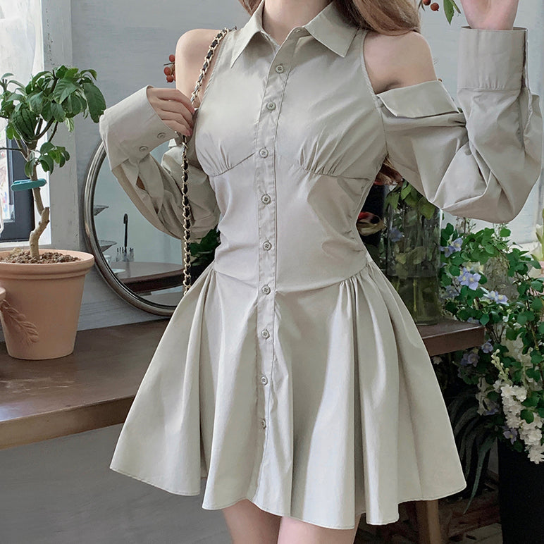 Striped Single-Breasted Shirt Dress