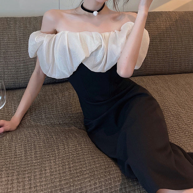 Off-The-Shoulder Ruffled Temperament Slim Dress