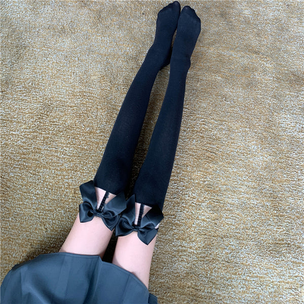 Ribbon Tall Knit Over The Knee Socks