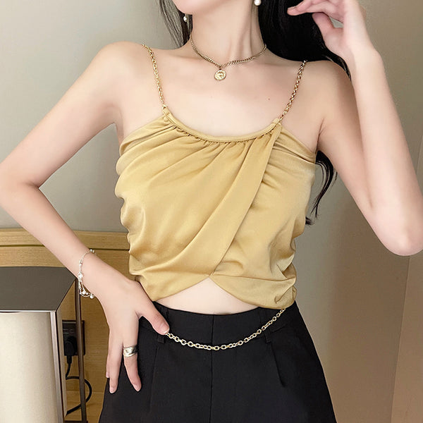Chain Pleated Open Back Camisole Top