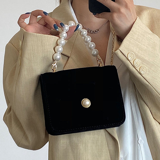 Vintage pearl velvet chain messenger bag