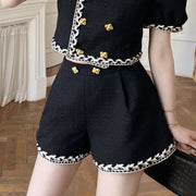 Double breasted tweed top high waist shorts set