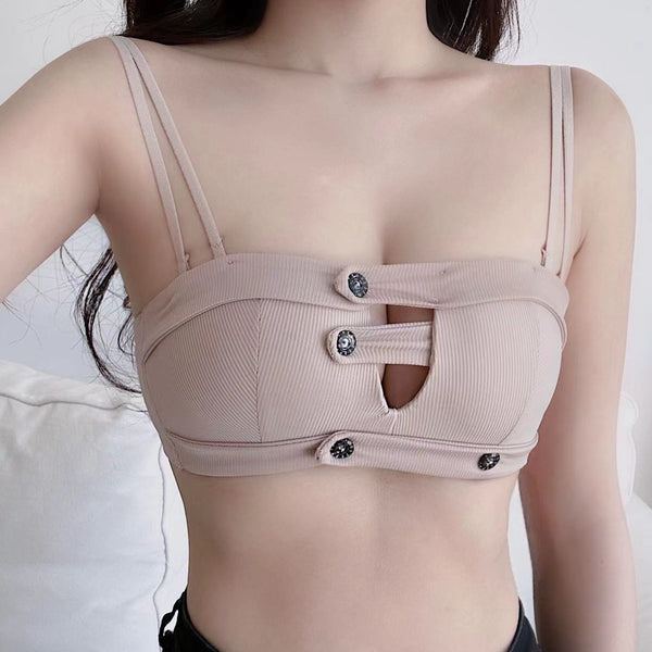 Hollow Buttons Gather Thick No Steel Ring Bra