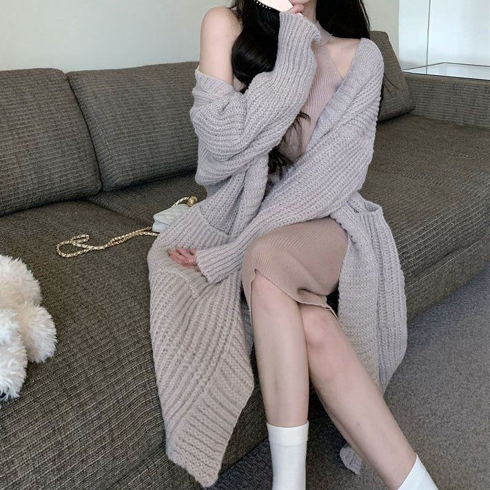 Knit Halter Dress Long Sweater Cardigan Set