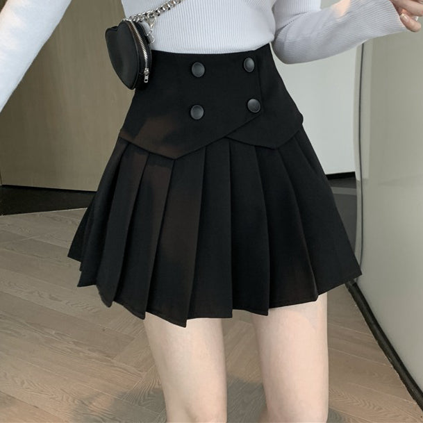 Pleated high waist a-line short skirt