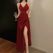 Cross v-neck cami high waist zip cocktail dress