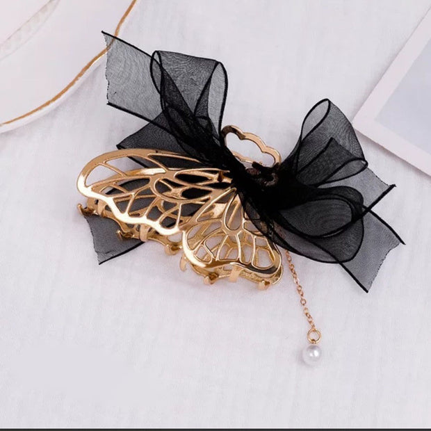 Butterfly Fringe Pearl Crystal Hair Clip
