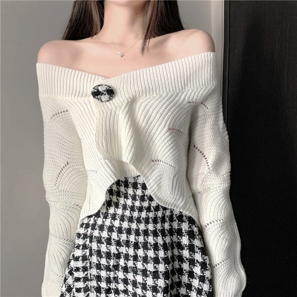Suit Long-Sleeved Knitted Sweater Woolen Skirt