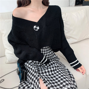 Suit Long-Sleeved Knitted Sweater Woolen Skirt