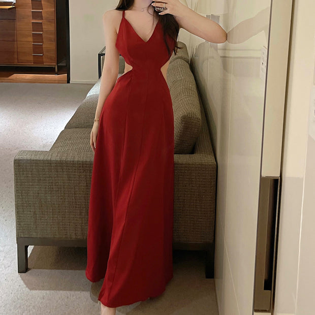 Cross v-neck cami high waist zip cocktail dress