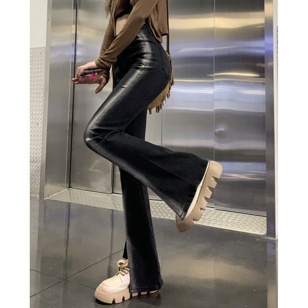 Black Stretch Slit Jeans Gradient Trousers