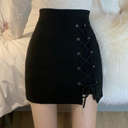 Black cross-tie irregular high-waist skirt