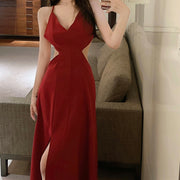 Cross v-neck cami high waist zip cocktail dress