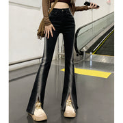 Black Stretch Slit Jeans Gradient Trousers